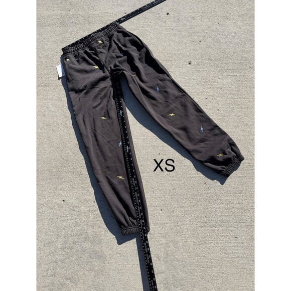 Womens Black Lightening Bolt Pink Rose Sweatshirt Jogger 2 piece Set NWT XS 647 - Picture 3 of 5